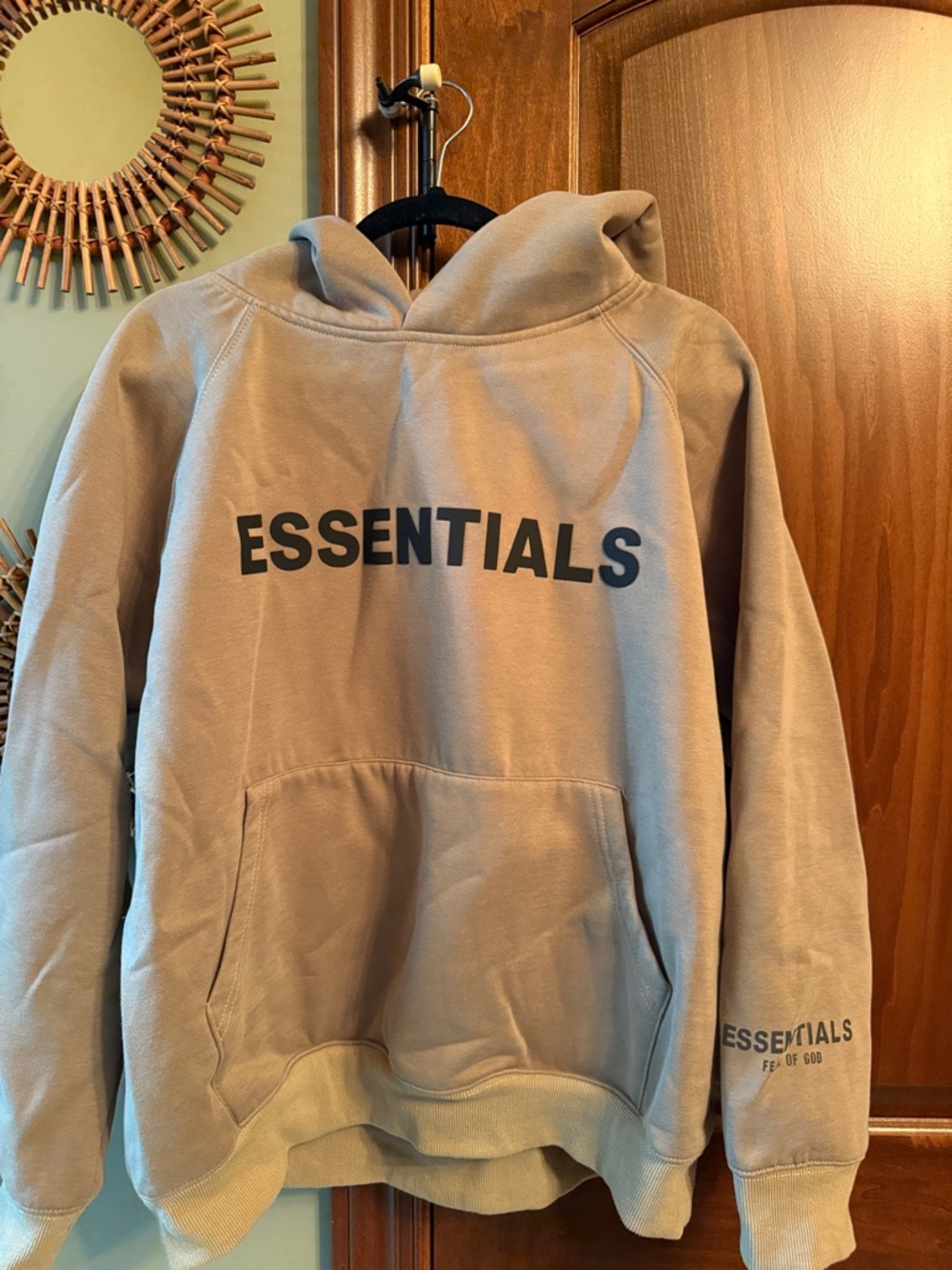 Essentials Pullover Hoodie in Sandstone with Black Logo Size Medium